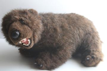 catalog photo of 1990s vintage plush stuffed animal, large toy grizzly bear w/ teeth claws, realistic teddy