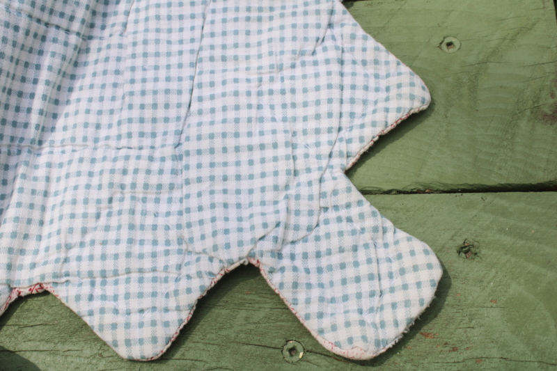 photo of 1990s vintage prairie girl patchwork quilt, soft cotton green & pink prints sawtooth border  #2