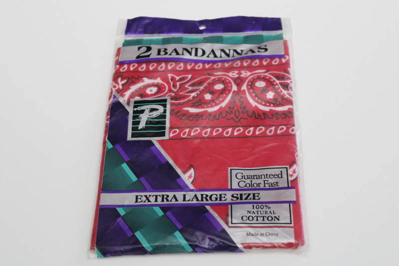 photo of 1990s vintage red cotton bandanas, scarves or extra large handkerchiefs mint in pkg #1
