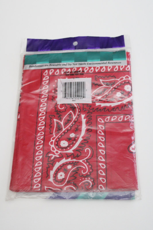photo of 1990s vintage red cotton bandanas, scarves or extra large handkerchiefs mint in pkg #2