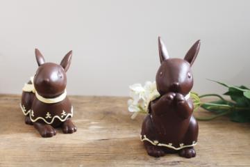 catalog photo of 1990s vintage resin figurines, chocolate rabbits 'candy' Easter bunnies!