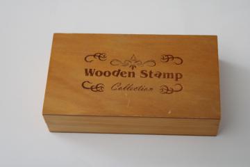 photo of 1990s vintage rubber stamps full set alphabet letters & numbers in wood storage box