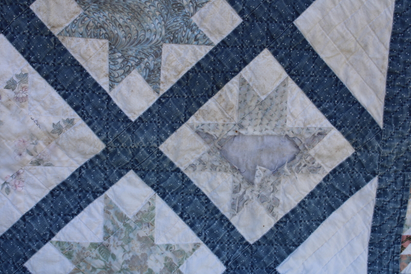 photo of 1990s vintage soft worn washed cotton quilts, hand stitched patchwork primitive stars #5