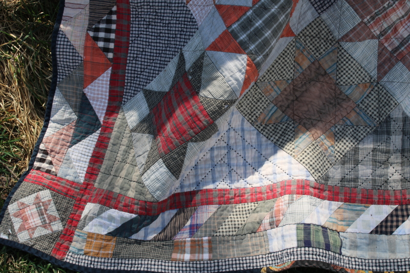 photo of 1990s vintage soft worn washed cotton quilts, hand stitched patchwork primitive stars #8