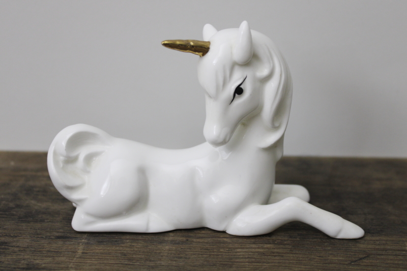 photo of 1990s vintage unicorn figurine, Taiwan bone china hand painted #1