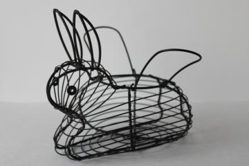 1990s vintage wire Easter egg basket, bunny rabbit shape decorative basket 