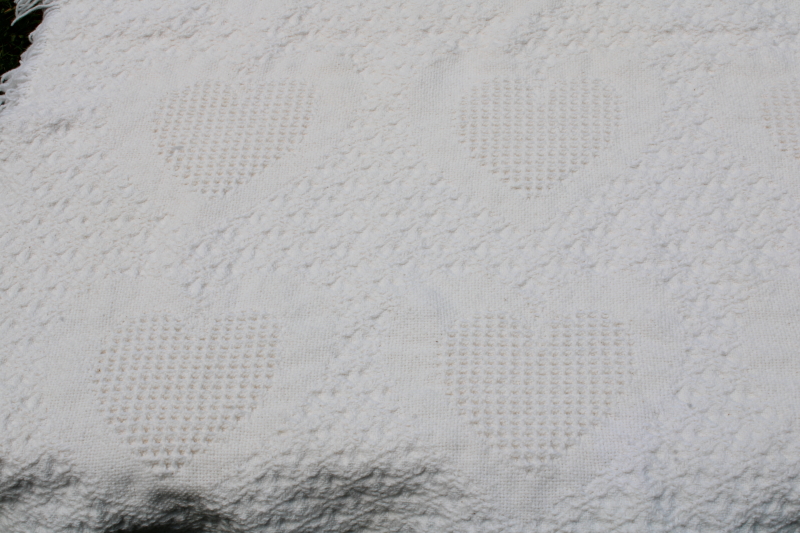 photo of 1990s woven cotton lap blanket throw, hearts pattern vintage country cottage style  #2