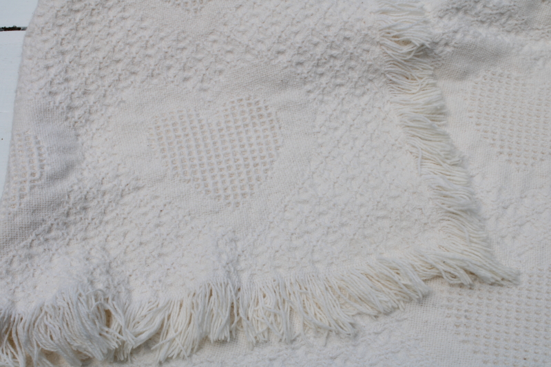 photo of 1990s woven cotton lap blanket throw, hearts pattern vintage country cottage style  #3
