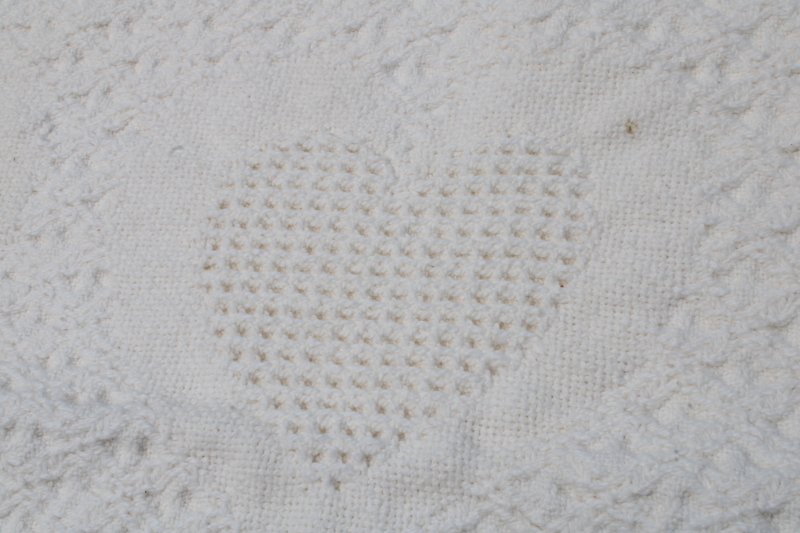 photo of 1990s woven cotton lap blanket throw, hearts pattern vintage country cottage style  #4