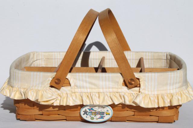 photo of 1998 Longaberger basket, baby nursery caddy w/ fabric liner & tie-on #1