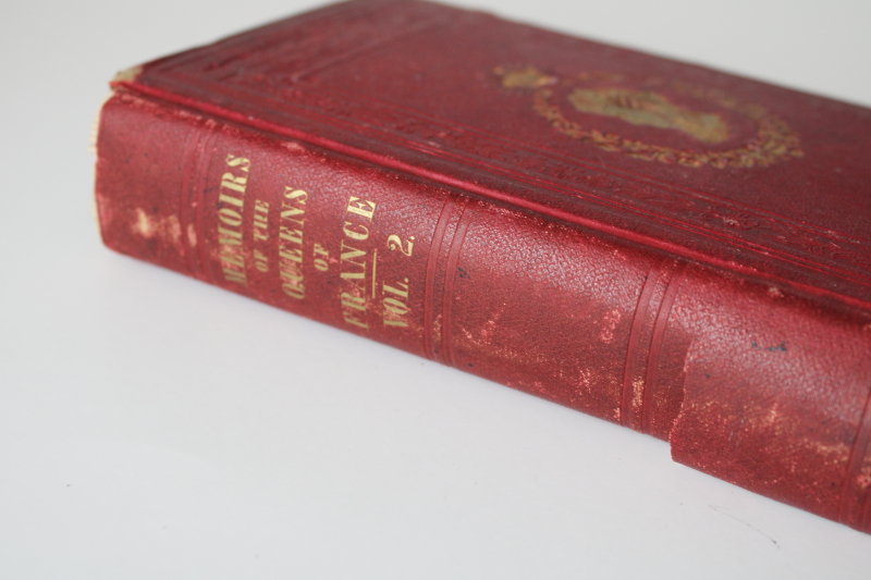 photo of 19th century antique book Memoirs of the Queens of France worn red leather cover mid 1800s vintage  #2