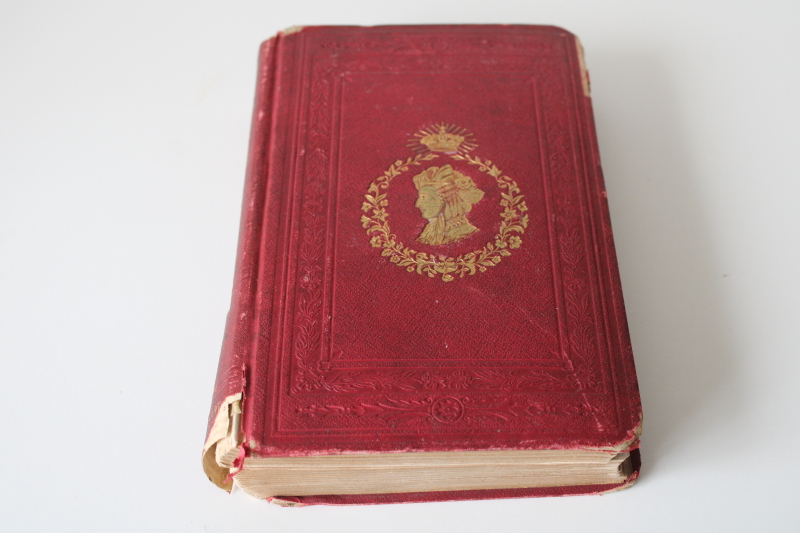 photo of 19th century antique book Memoirs of the Queens of France worn red leather cover mid 1800s vintage  #3