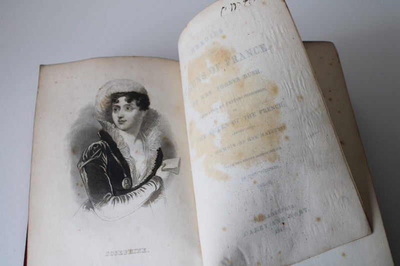 photo of 19th century antique book Memoirs of the Queens of France worn red leather cover mid 1800s vintage  #5
