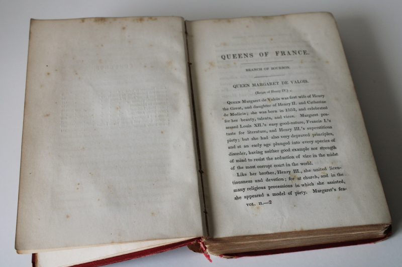 photo of 19th century antique book Memoirs of the Queens of France worn red leather cover mid 1800s vintage  #7