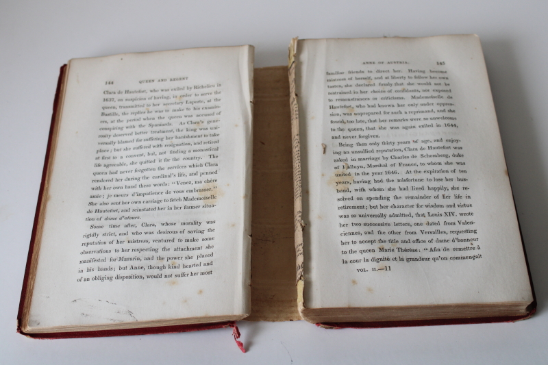 photo of 19th century antique book Memoirs of the Queens of France worn red leather cover mid 1800s vintage  #8