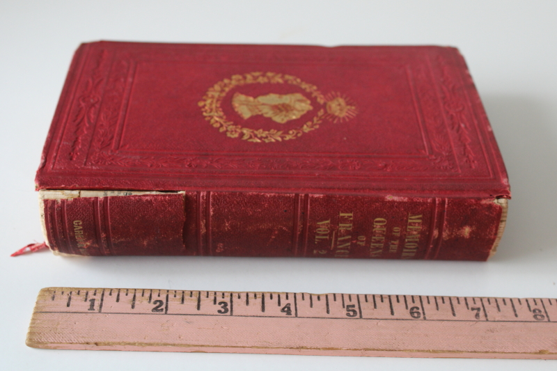 photo of 19th century antique book Memoirs of the Queens of France worn red leather cover mid 1800s vintage  #9