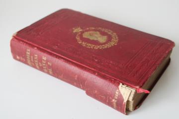 catalog photo of 19th century antique book Memoirs of the Queens of France worn red leather cover mid 1800s vintage 