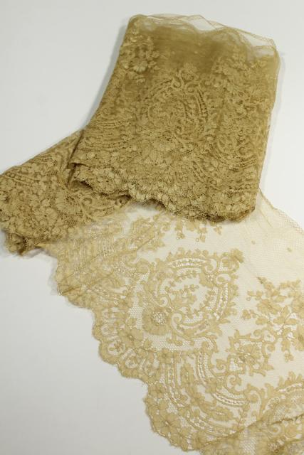 photo of 19th century antique ecru silk lace flounce, wide lace edging, French or Belgian? #1