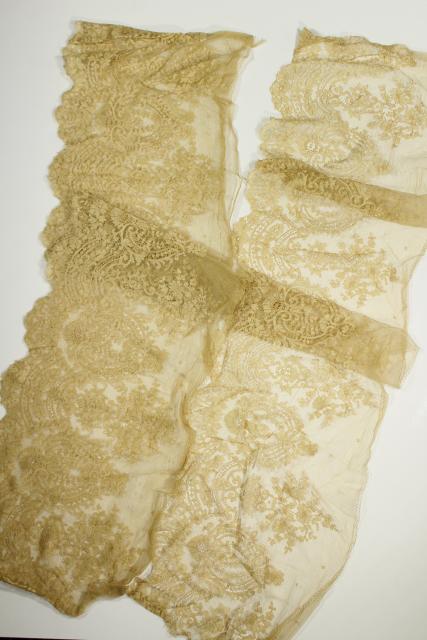 photo of 19th century antique ecru silk lace flounce, wide lace edging, French or Belgian? #2