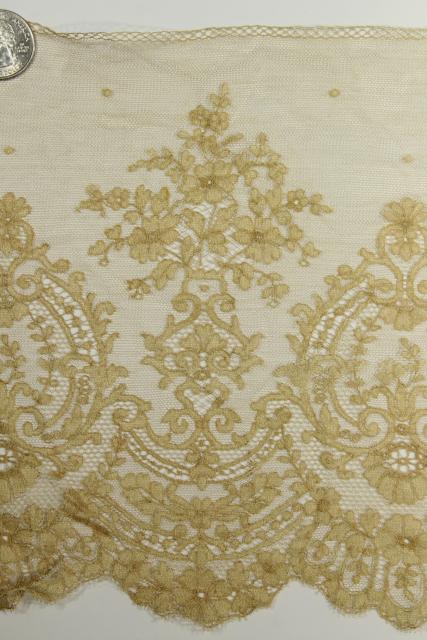 photo of 19th century antique ecru silk lace flounce, wide lace edging, French or Belgian? #4