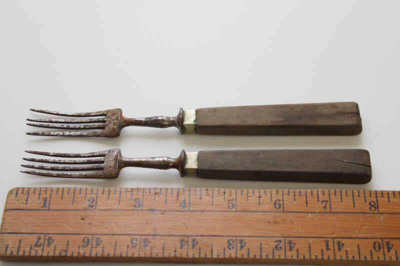 photo of 19th century antique steel forks w/ walnut wood handles, Civil War era 1800s vintage #1