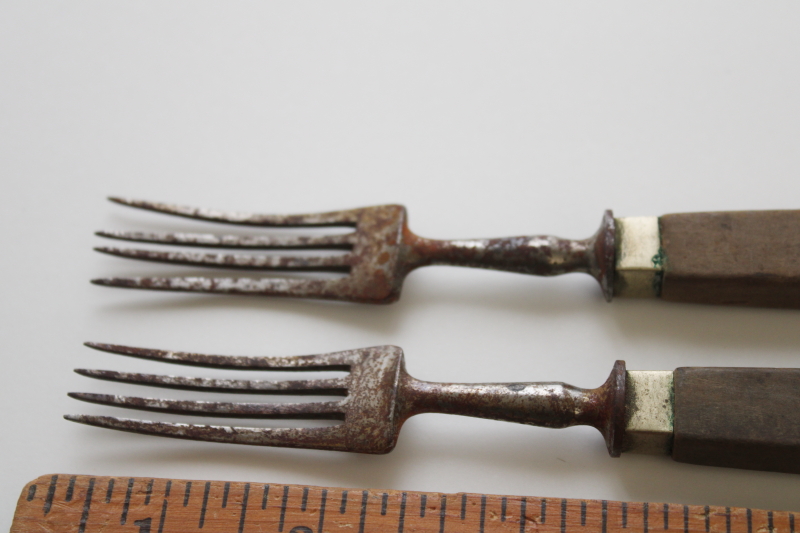 photo of 19th century antique steel forks w/ walnut wood handles, Civil War era 1800s vintage #2