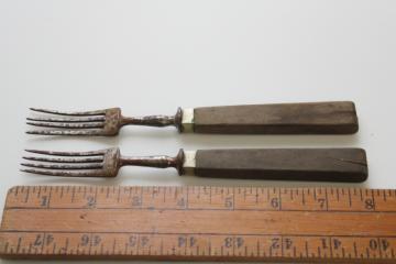 catalog photo of 19th century antique steel forks w/ walnut wood handles, Civil War era 1800s vintage
