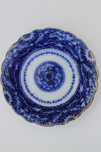 photo of 19th century flow blue bowl, antique Staffordshire blue & white china #1