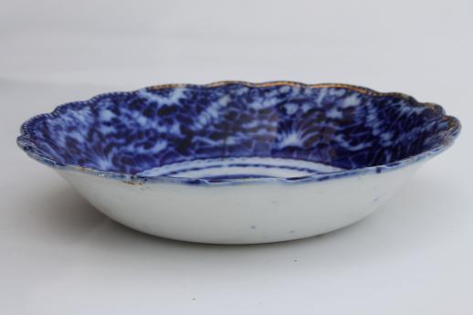 photo of 19th century flow blue bowl, antique Staffordshire blue & white china #2