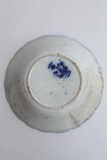 photo of 19th century flow blue bowl, antique Staffordshire blue & white china #4