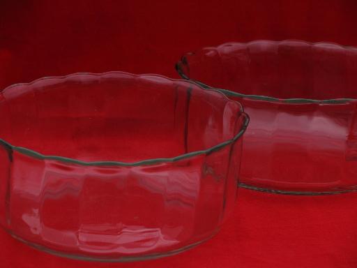 photo of 2 large glass salad bowls, vintage Princess House crystal optic waves #1