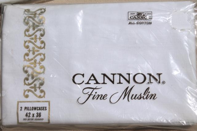 photo of 2 pairs vintage white muslin pillowcases, mint in package plain pure cotton pillow cases #2