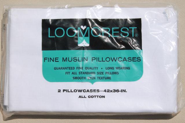 photo of 2 pairs vintage white muslin pillowcases, mint in package plain pure cotton pillow cases #5