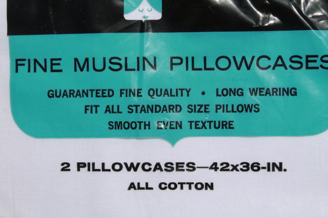 photo of 2 pairs vintage white muslin pillowcases, mint in package plain pure cotton pillow cases #6