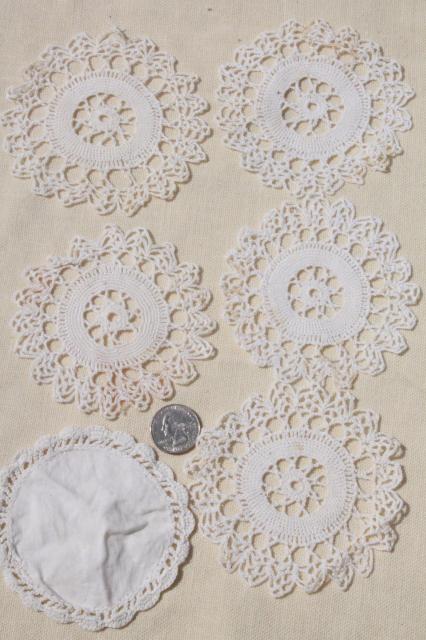 photo of 20+ vintage lace doilies, antique crochet & needlelace doily lot, small lace motifs #2