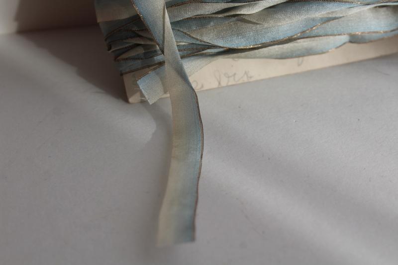 photo of 20+ yards antique silk ribbon trim, shaded blue ombre color early 1900s vintage #2