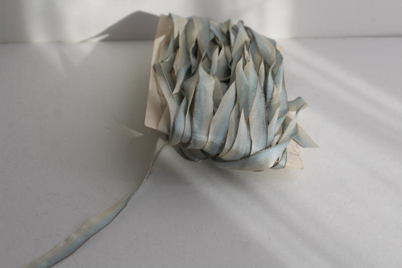 photo of 20+ yards antique silk ribbon trim, shaded blue ombre color early 1900s vintage #5