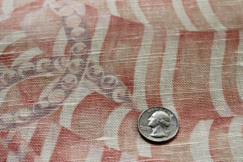 photo of 20 yards vintage linen cotton blend fabric, decorator weight coral pink print Di Lewis #2