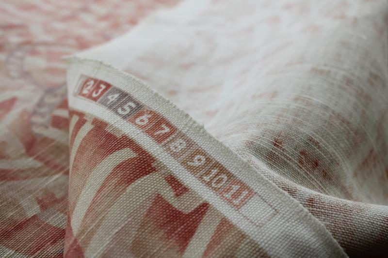 photo of 20 yards vintage linen cotton blend fabric, decorator weight coral pink print Di Lewis #3