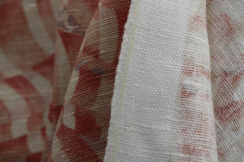 photo of 20 yards vintage linen cotton blend fabric, decorator weight coral pink print Di Lewis #4