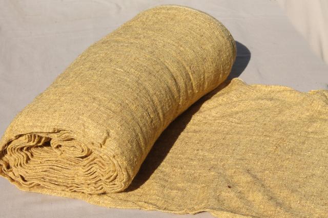 photo of 20+ yards vintage rayon / cotton loose linen weave decorator fabric 60s retro antique gold #1