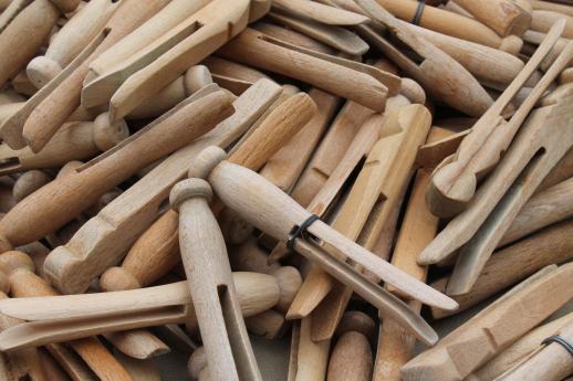 photo of 200 vintage wood clothespins, primitive old wooden clothespin lot #1