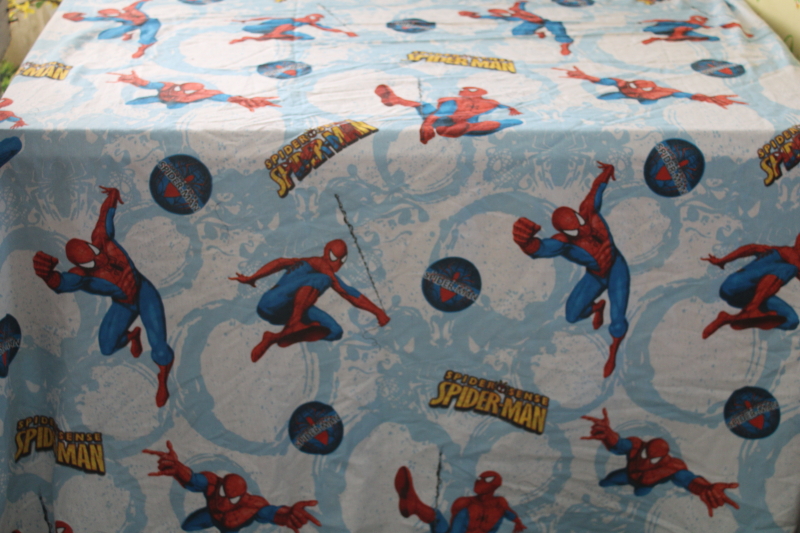 photo of 2000s Spiderman Spider Sense print cotton poly flat sheet, twin size bedding or fabric  #1