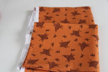 catalog photo of 2000s vintage Halloween witch & black cat print cotton fabric, rustic hand printed look fabric