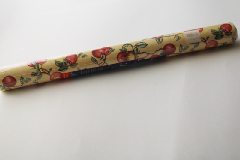 photo of 2001 vintage contact paper, sealed full roll country style red apples print on yellow #1