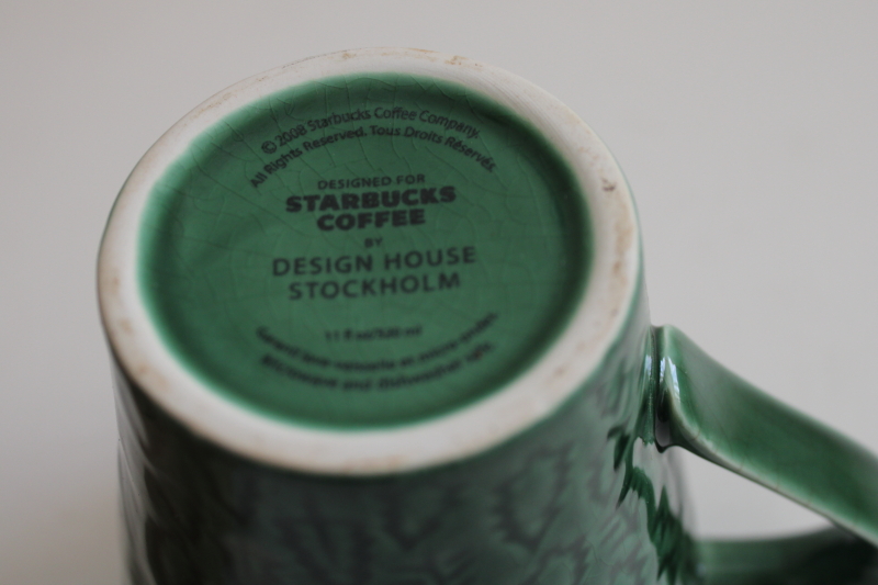 photo of 2008 Starbucks mug green glaze ceramic w/ embossed trees, Design House Stockholm #2