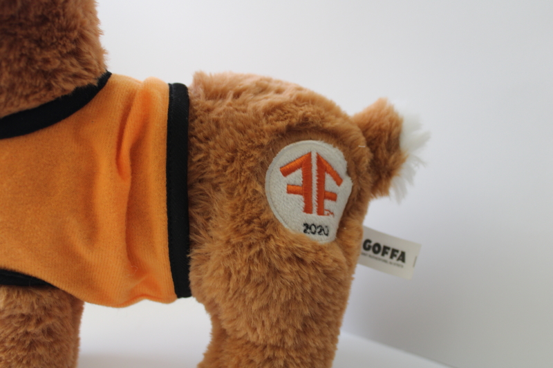 photo of 2020 Fleet Farm logo stuffed plush toy deer in hunting gear, Goffa tag #2