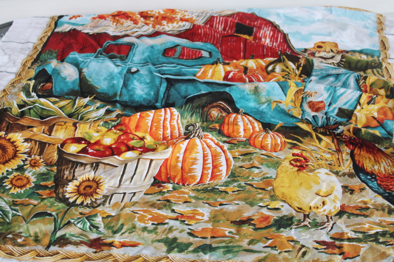 photo of 2020 Hobby Lobby fall season print cotton panel, autumn pumpkin truck & scarecrow #1