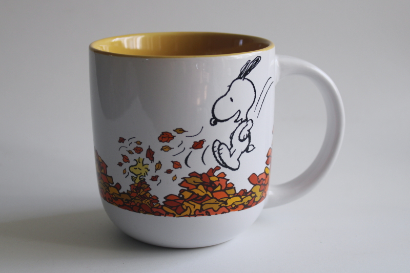 photo of 2023 Snoopy & Woodstock jumping in fall leaves R Squared Peanuts Charlie Brown mug  #1