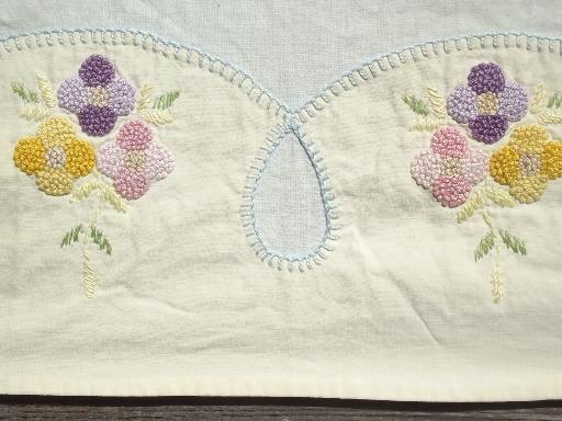 photo of 20s 30s vintage pinafore apron, flower embroidered cotton muslin bib apron #3